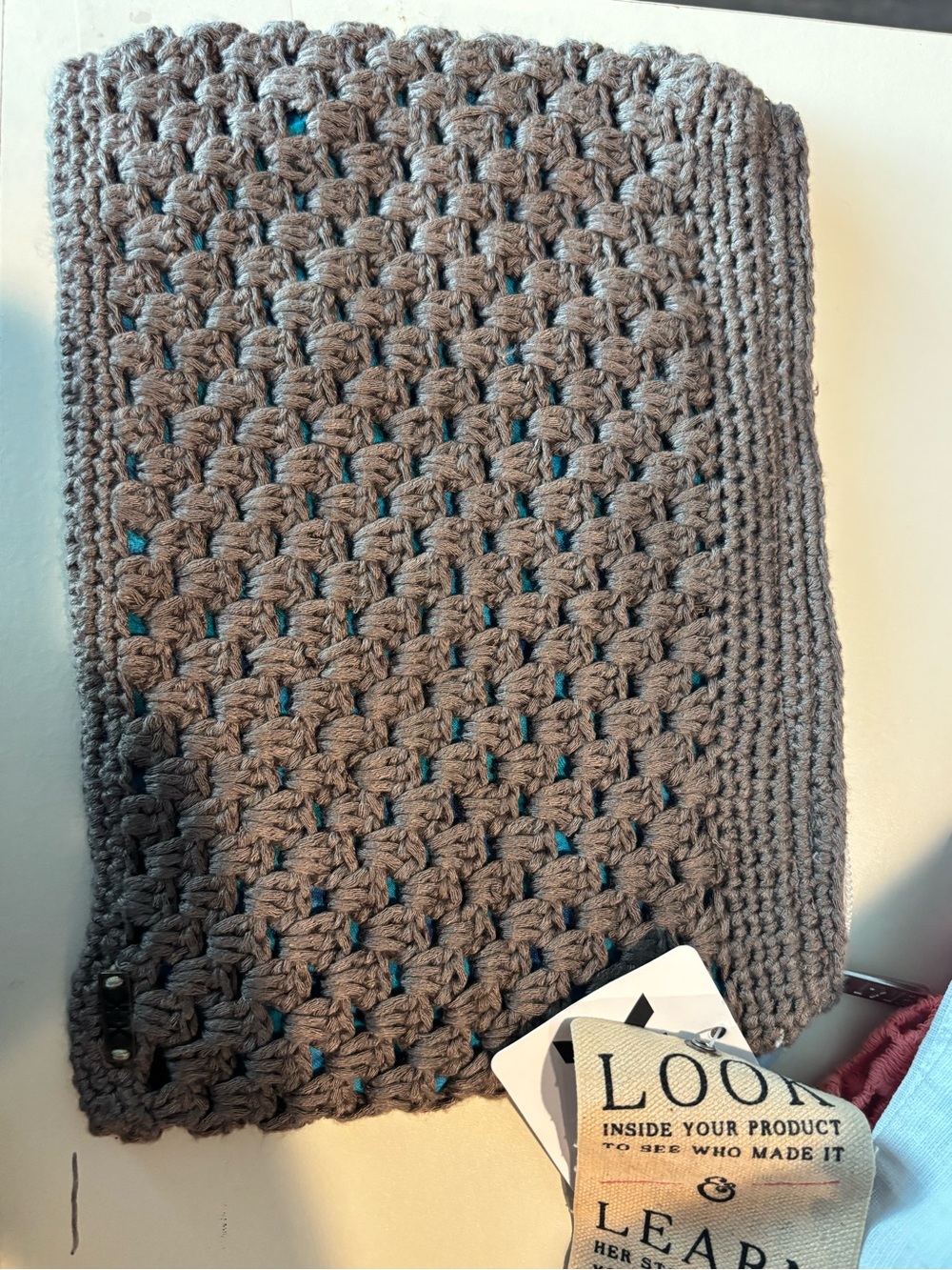Handmade Gray Crochet purse with Teal Accents